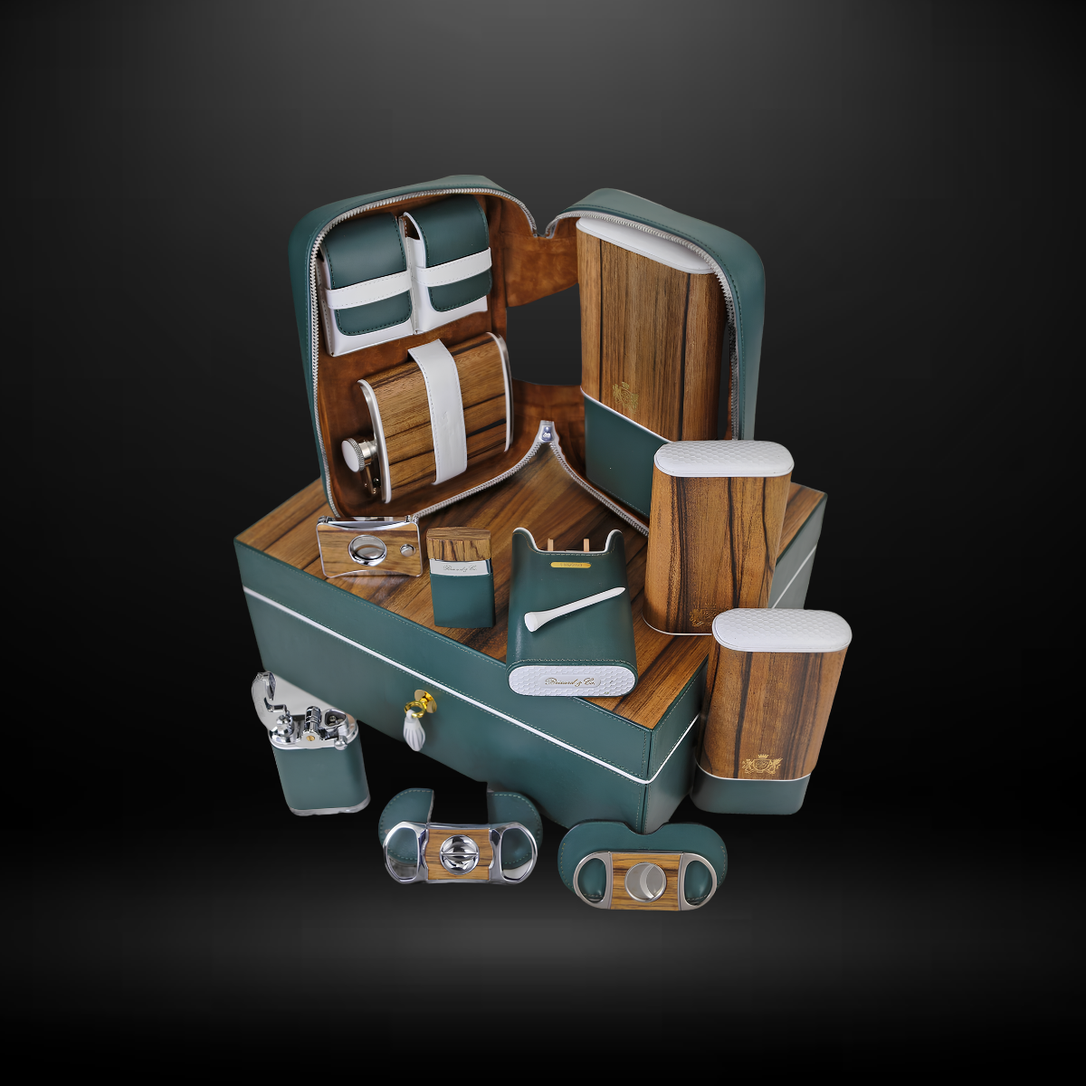 Brizard Havana Traveler Golf Heritage With Flask Case & Magnetic Pouches